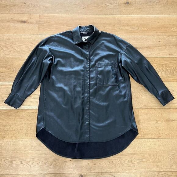 Zara Faux Leather Button Up Shacket in Black - Picture 1 of 8